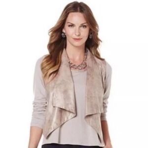 Womens ULTRA LUXE Rose Blossom Pink Snake Embossed Waterfall Vest Size Small